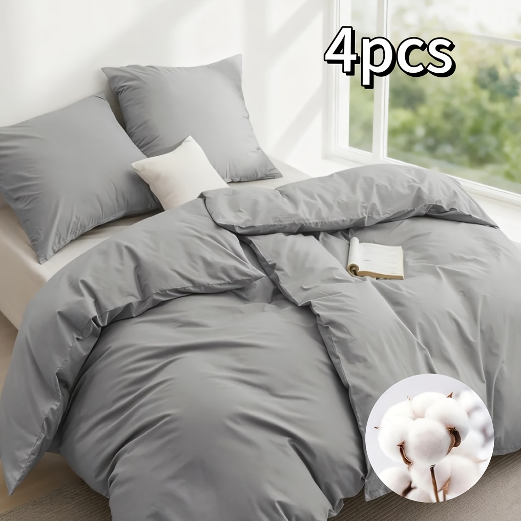Image of 4pcs 160gsm Solid Color Bedding Set, -, Includes 2 Duvet Cover And 2 Pillowcases, Made Of Pure, Soft And Skin-friendly, With Zippers, In Styles