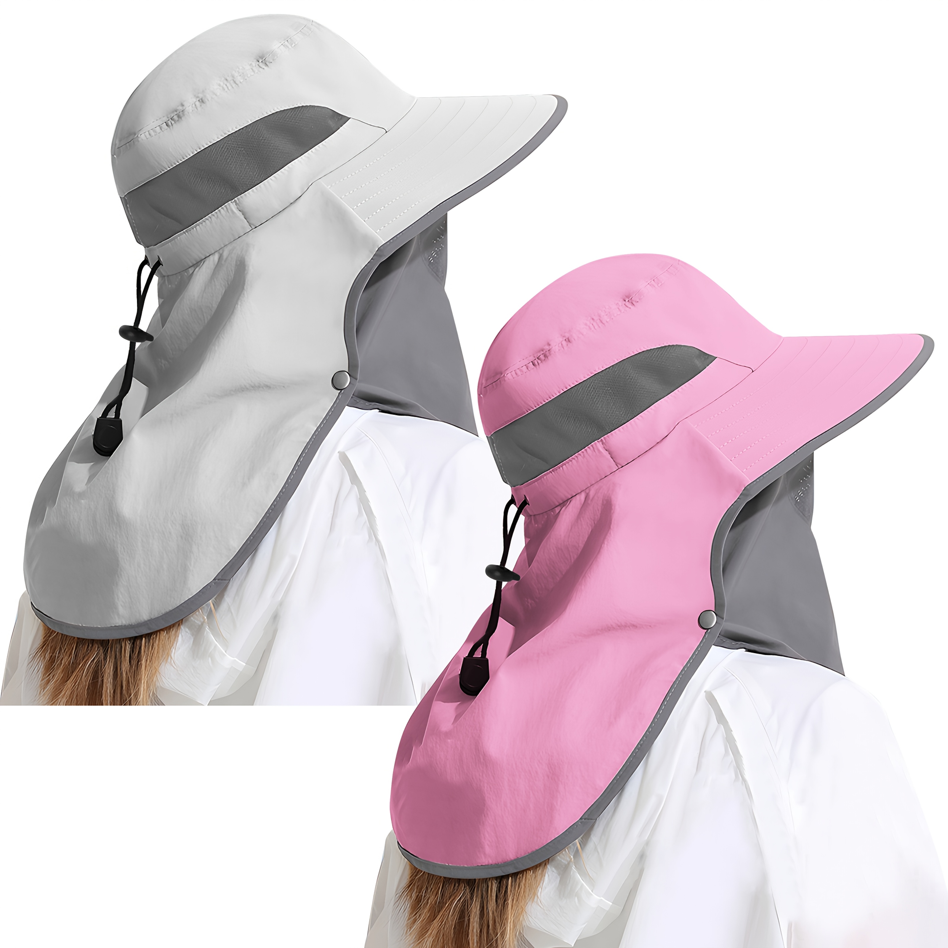 paquete de 2 gorras de sol para exteriores con aba de cuello y cara desmontable, visera 50+ para pesca con aba para  