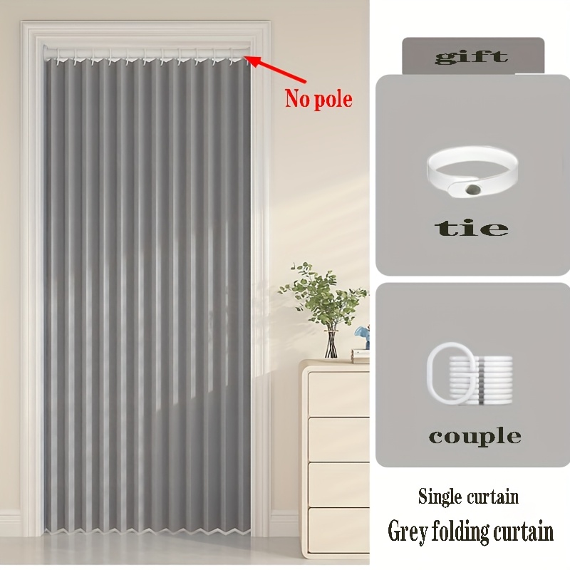 TEMU 2d Door Curtain, 1 Fashionable Foldable Door Curtain - Heat Insulated, Polyester Fabric With Free Hanging Hooks, Sizes Suitable For Living Room,