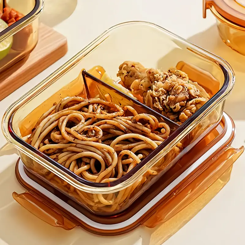 1pc microwave divided bento compartments heat resistant 40 c to 80 c ideal for es salads snacks meal prep square shape plastic glass material box food heatresistant glass Product details 7