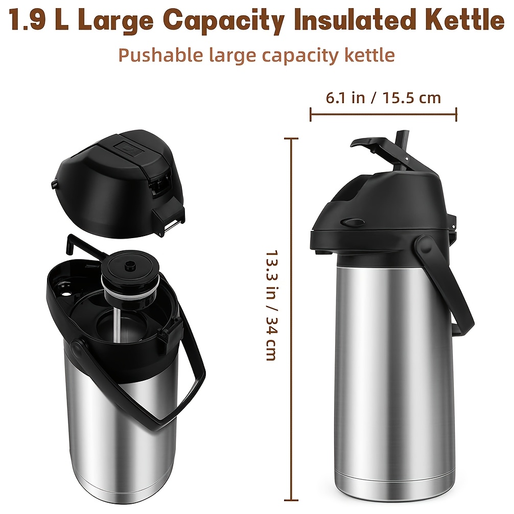 Image of Vondior 65oz Stainless Steel Thermal Coffee Carafe - Portable Vacuum Insulated Beverage Dispenser With Pump, Air For Coffee, Tea, Chocolate, Juice, Drink Dispenser