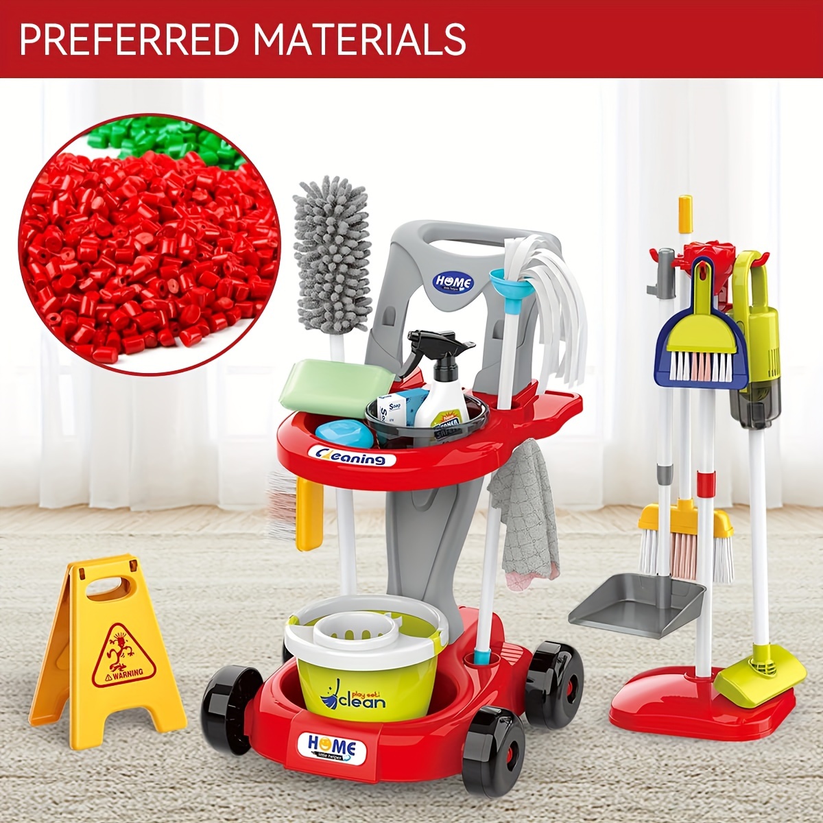 Simulation Cleaning Tools Trolley Pretend Play Vacuum Mop Set