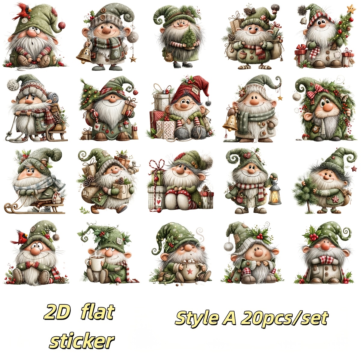 TEMU 20pcs/set 2d Flat Stickers, Christmas Green Dwarf Stickers, Crafts, Scrapbooks, Travel Bags, Laptops, Guitars, Skateboards, Suitcases, Diaries,