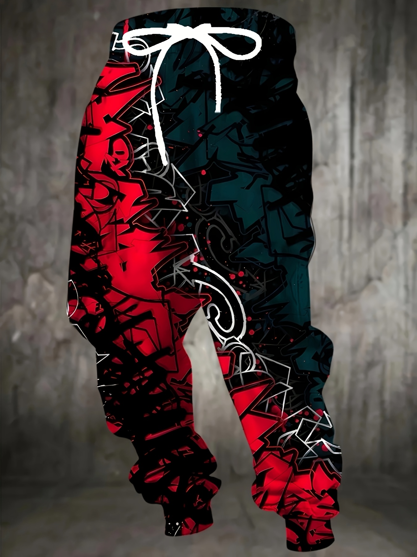 Men's Polyester 3D Graffiti Print Joggers Lifestyle Flex, Stylish with Drawstring & Pockets - Comfortable Casual Sweatpants for All Seasons