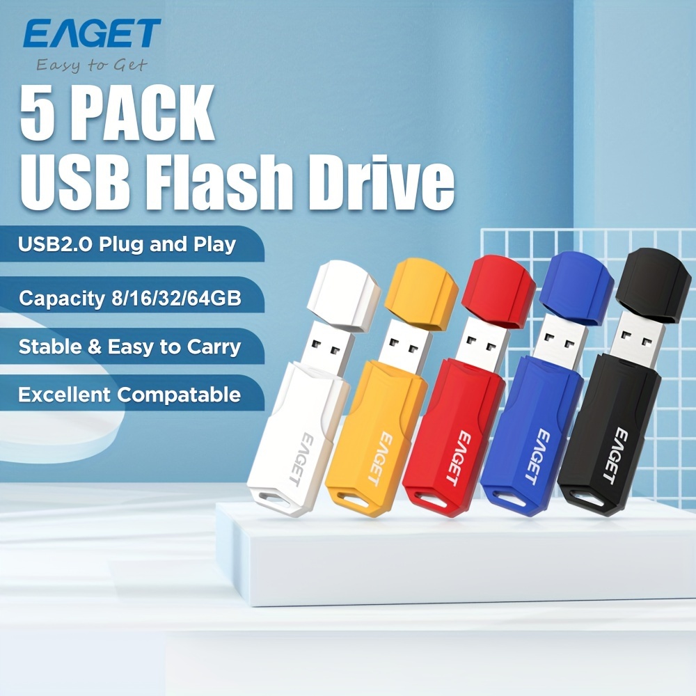 

EAGET 5Packs Clé USB 2.0 8Go Multicolore Clé USB 2.0 Stylo Lecteurs Clé USB 64Go 32Go 16Go 8Go Clé USB Mémoire Multi-couleur U Stick (Noir Rouge Jaune Blanc Bleu Cinq Couleurs)