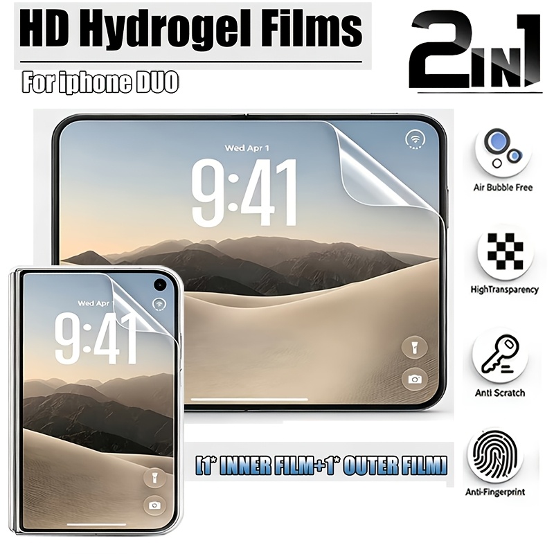 TEMU [1pc And 1pc] 1pc High- Film And 1pc Outer Screen High- Film, Foldable Screen Special Combination Film, Tpu Material, Suitable For Iphone Duo,