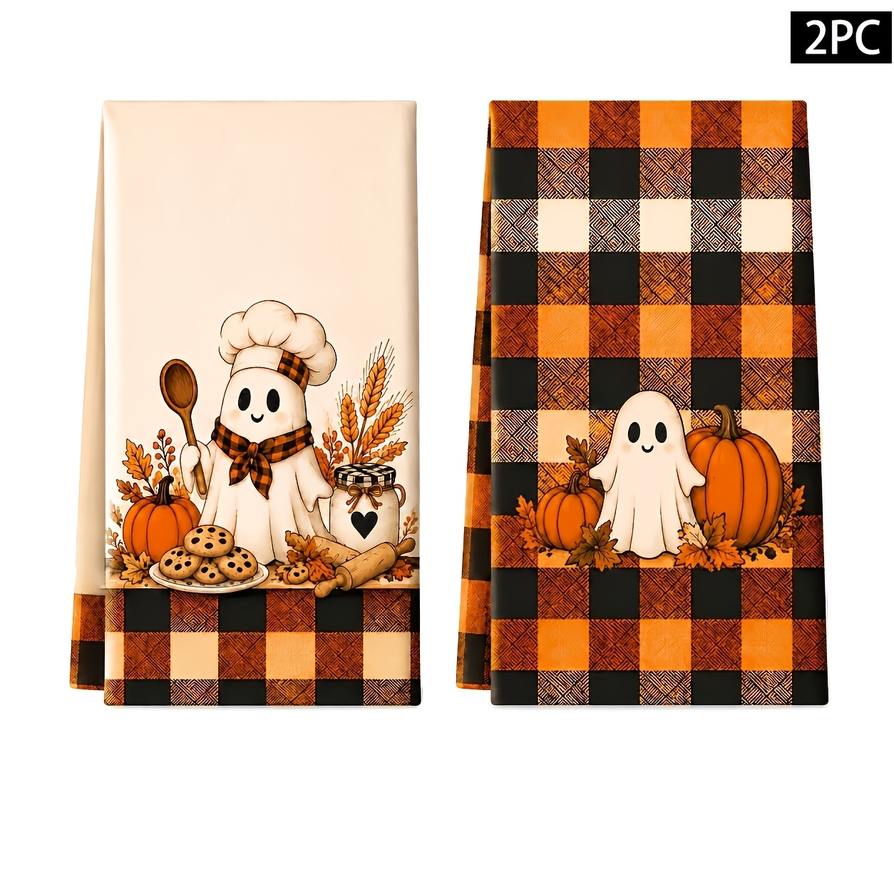 TEMU Cleaning Cloth 2pcs Kitchen Towel Autumn Pumpkin Chef 2pcs Set, Design Retro Farmhouse Style Dishcloth For Washing Dishes And Dish Towels,
