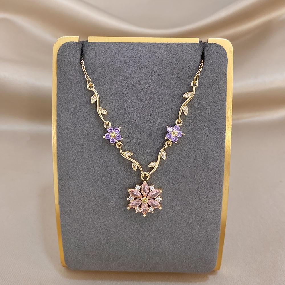 TEMU 1 pièce Collier élégant avec pendentif fleur en synthétique pour femme, bijou cadeau pour la Saint-Valentin et des Mères, collier pendentif en
