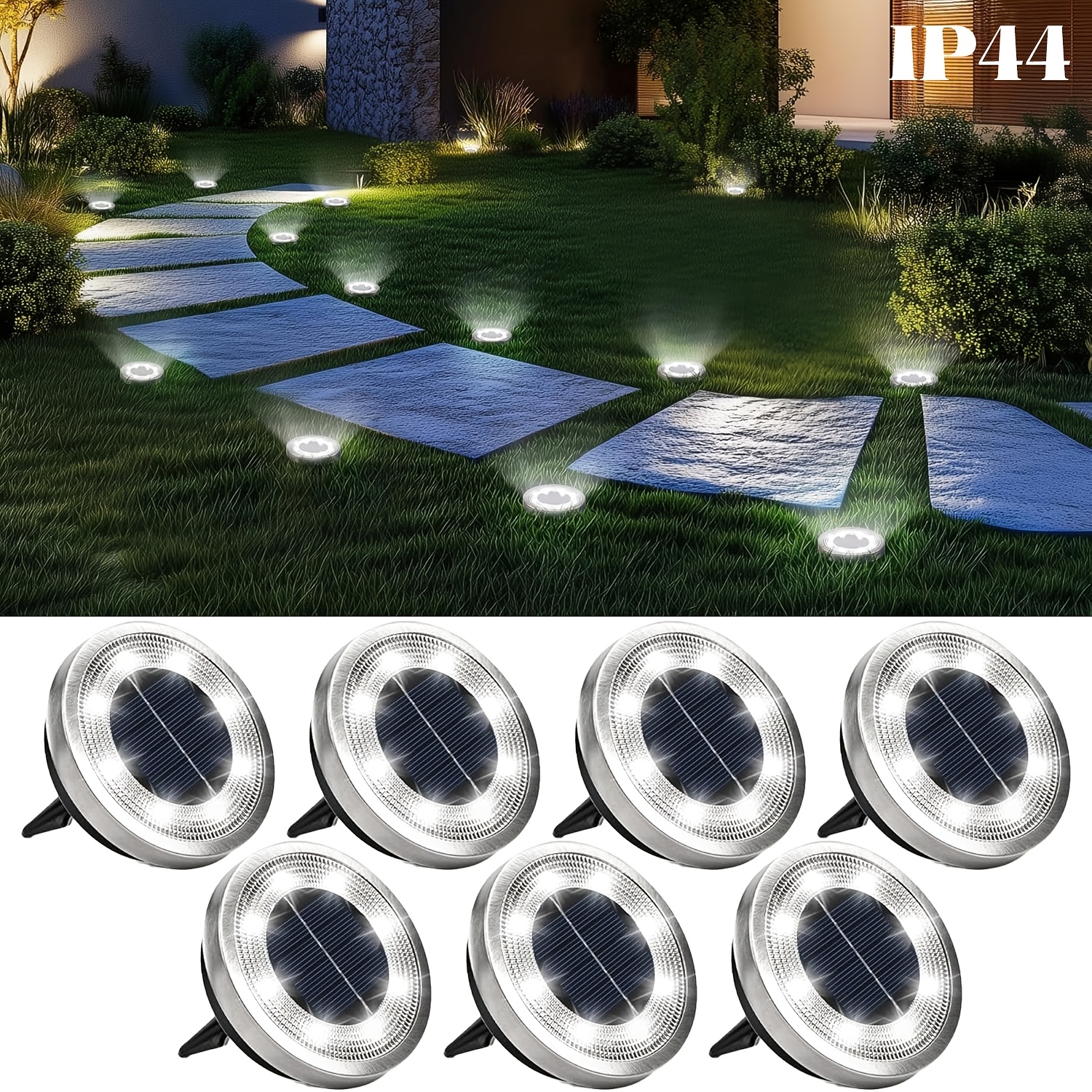 7 stück/5 stück outdoor solar-bodenleuchten, stilvolle solar-scheibenleuchten, ip44 solar-gartenleuchten, ideal für wege, garten, hof, rasen, pfade einfahrten zur landschaftsbeleuchtung