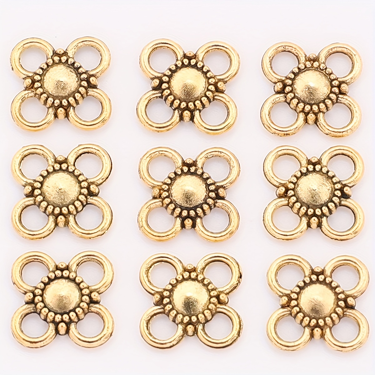 TEMU 50pcs Small Flower Four-hole Link Findings, Double-hole Pendant Connectors, Alloy Links, Golden Earring Pendants, Diy Bracelet And Necklace