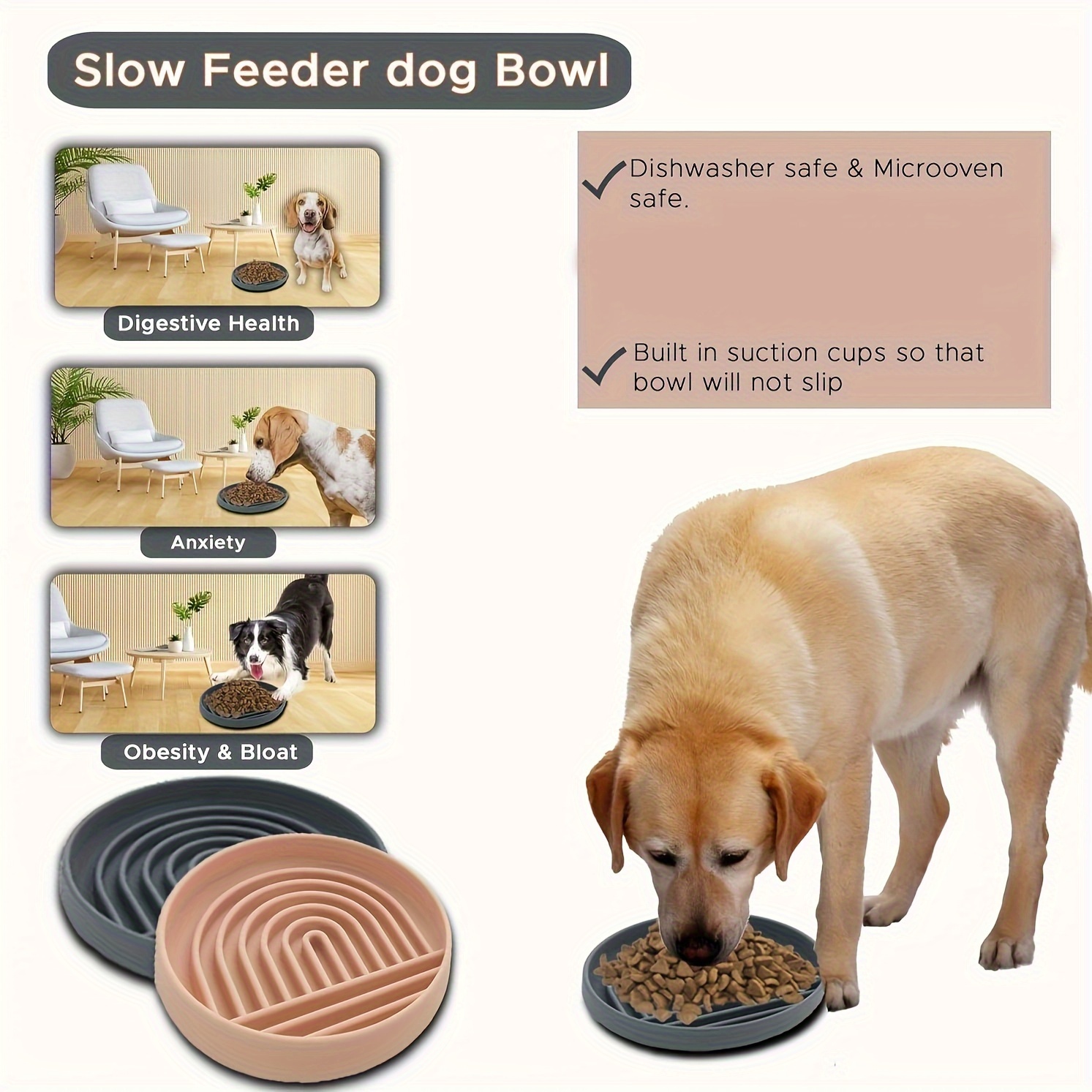

1pc Anti Choking Slow Feeder Dog Bowl, Silicone Dog Licking Bowl With Suction Cup, Dog Puzzle Food Plate Anti Overturning Snack Dish