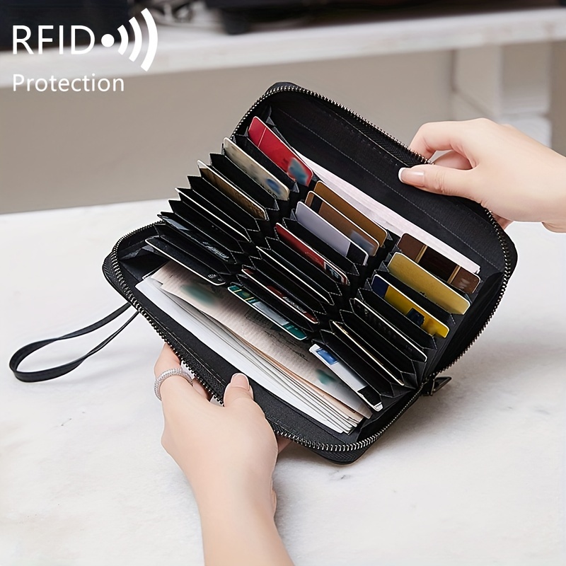 MIYIN Women's Wallet, Vintage PU Long RFID Blocking Large Capacity, 36 Card Slots & Zipper Pocket, Accordion Clutch with Wrist Strap, for Business / Credit Card Organizer