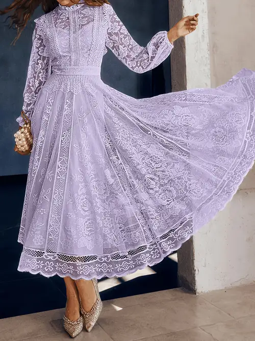 Spring/Summer New Women's Wedding Guest Dress, Simple Solid Color, Elegant * Vintage Lace Fan-Shaped Large Circular Hem Gown, Valentine's Day Evening Dress Spring/Summer New Women's Wedding Guest Dress, Simple Solid Color, Elegant * Vintage Lace Fan-Shaped Large Circular Hem Gown, Valentine's Day Evening Dress