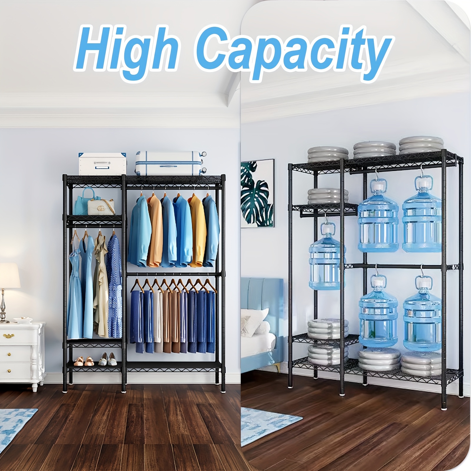 TEMU 4-tier Clothing Rack, Heavy Duty Clothes Rack, 780lbs Load Capacity, Carbon Steel, Durable & Sturdy Metal Garment Rack With 3 Hanging Rods,