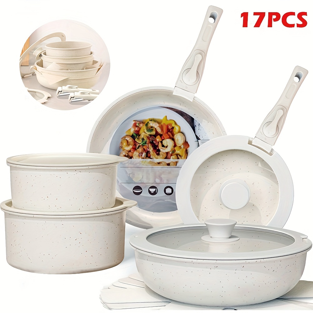 TEMU 17pcs Cookware Set, Pot And Pan Set Cookware Set, Kitchen Cookware Set With Deep Frying Pan Set, Baking Pan And Other Cooking, Non-toxic, Oven