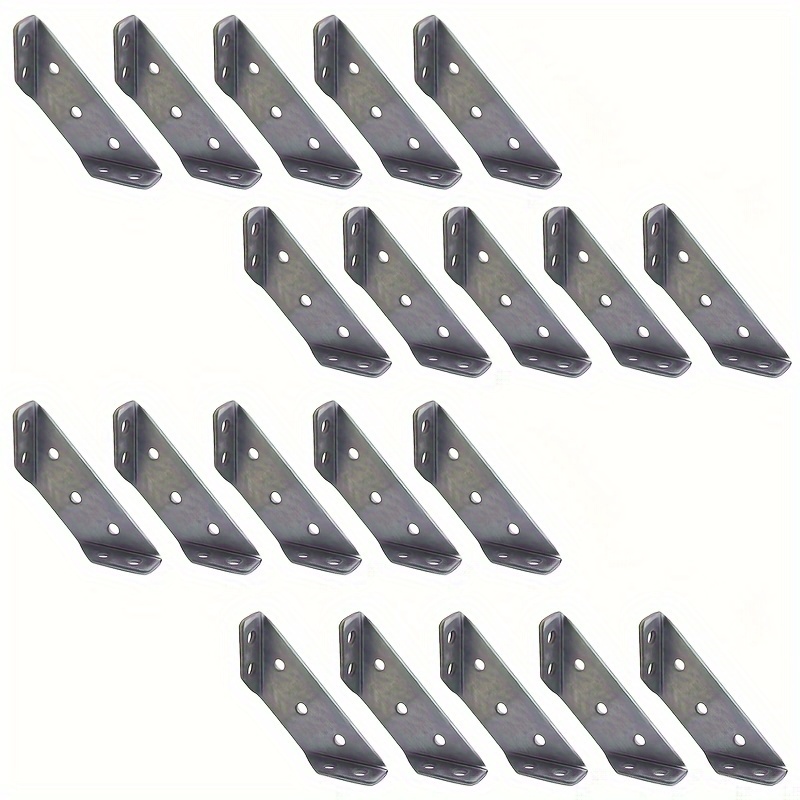 TEMU 20pcs Heavy-duty Stainless Steel Corner Brackets - Durable 304 Stainless Steel, Multi-functional For Fixing, Ideal For Cabinets & Shelves, Industrial Hardware Accessories, For Home And Office Use