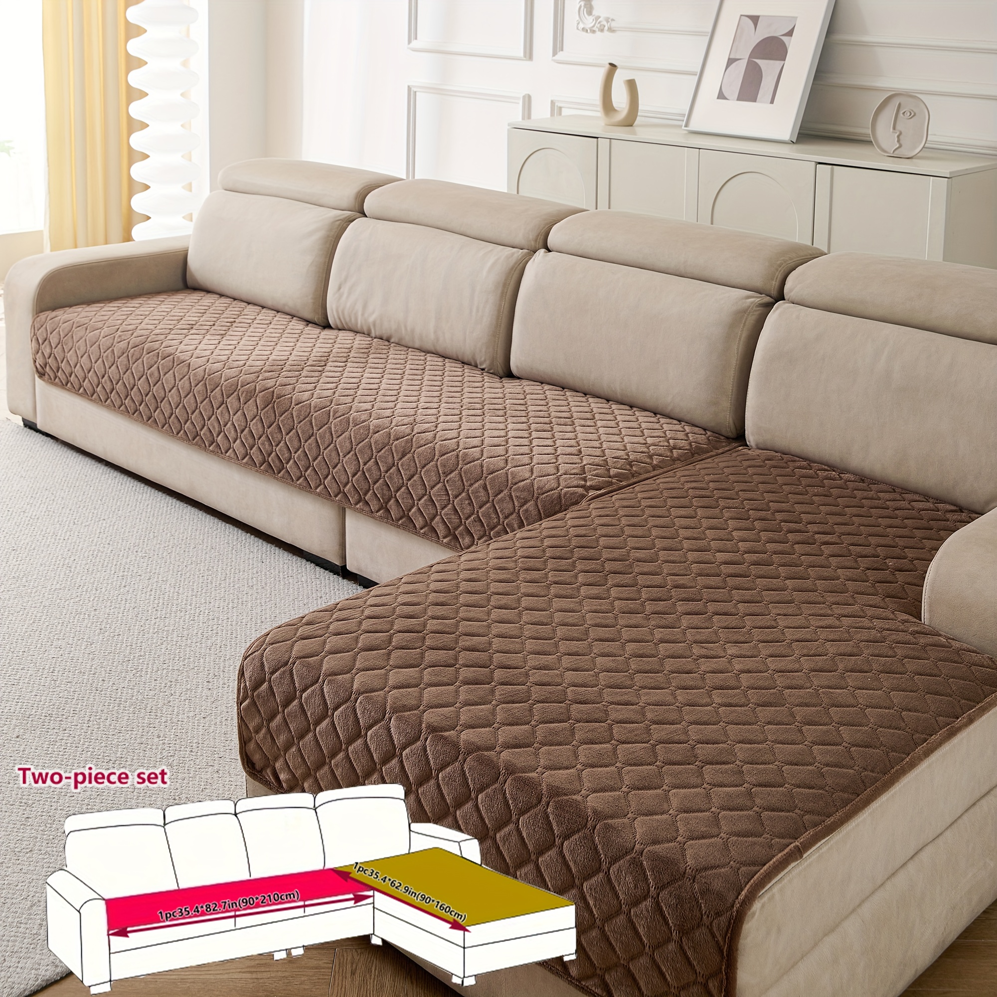 TEMU [fangyun Weave]set Of 2 And Comfortable Plush Sofa Covers, Slip-resistant And Durable, Quilted Design, Machine Washable, Suitable For L-shaped