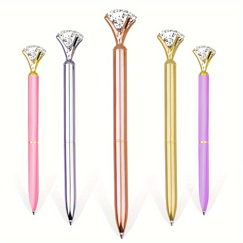 

1pc Bling+5 Recharges, Stylo à Bille en Cristal avec Grande de Diamant Transparent pour Fournitures Scolaires et de Bureau