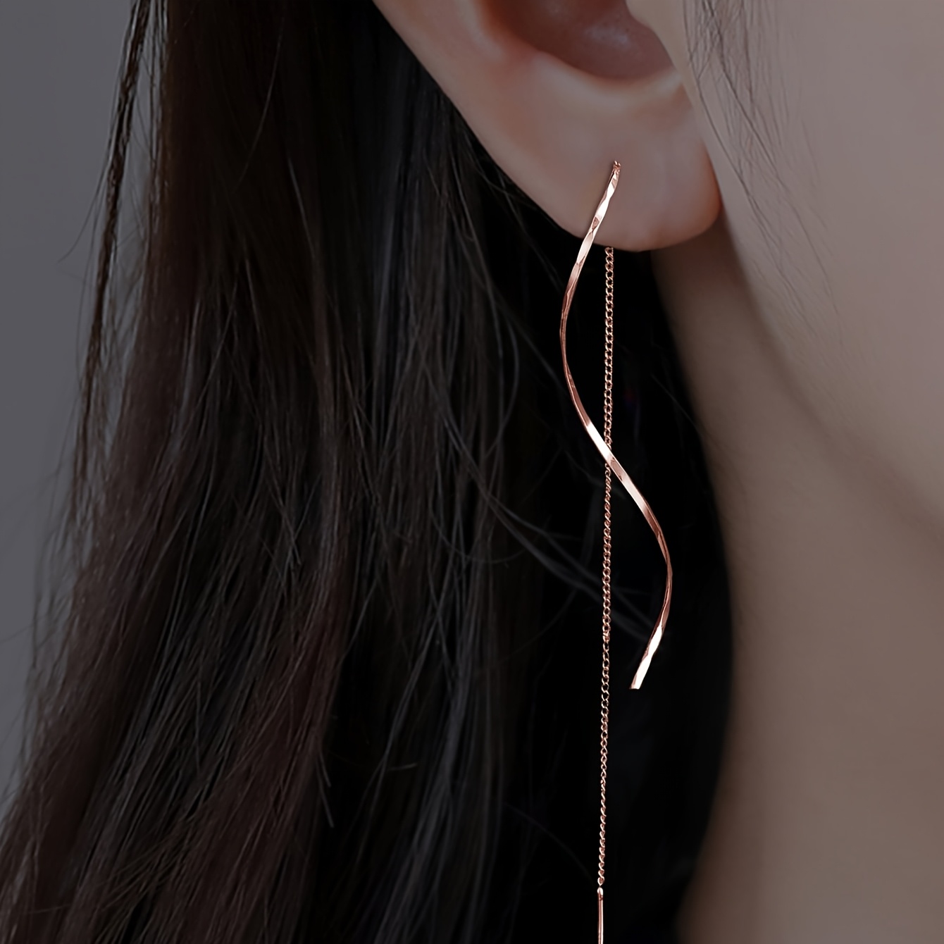 Image of 1 Pair Rose Golden Tassel Pendant Geometric Women's Earrings, Suitable For Daily And Party Wear Jewelry