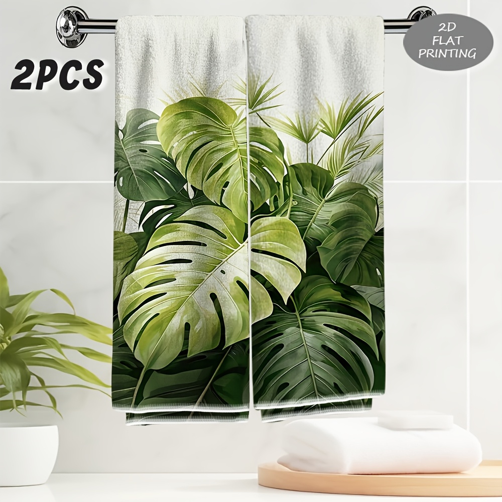 TEMU 2pcs Towel, 2d Flat Tropical Leaf Pattern Print Themed Towel, Exquisite Towel, New Year Gift, Soft And Skin-friendly, Suitable For Bathroom,