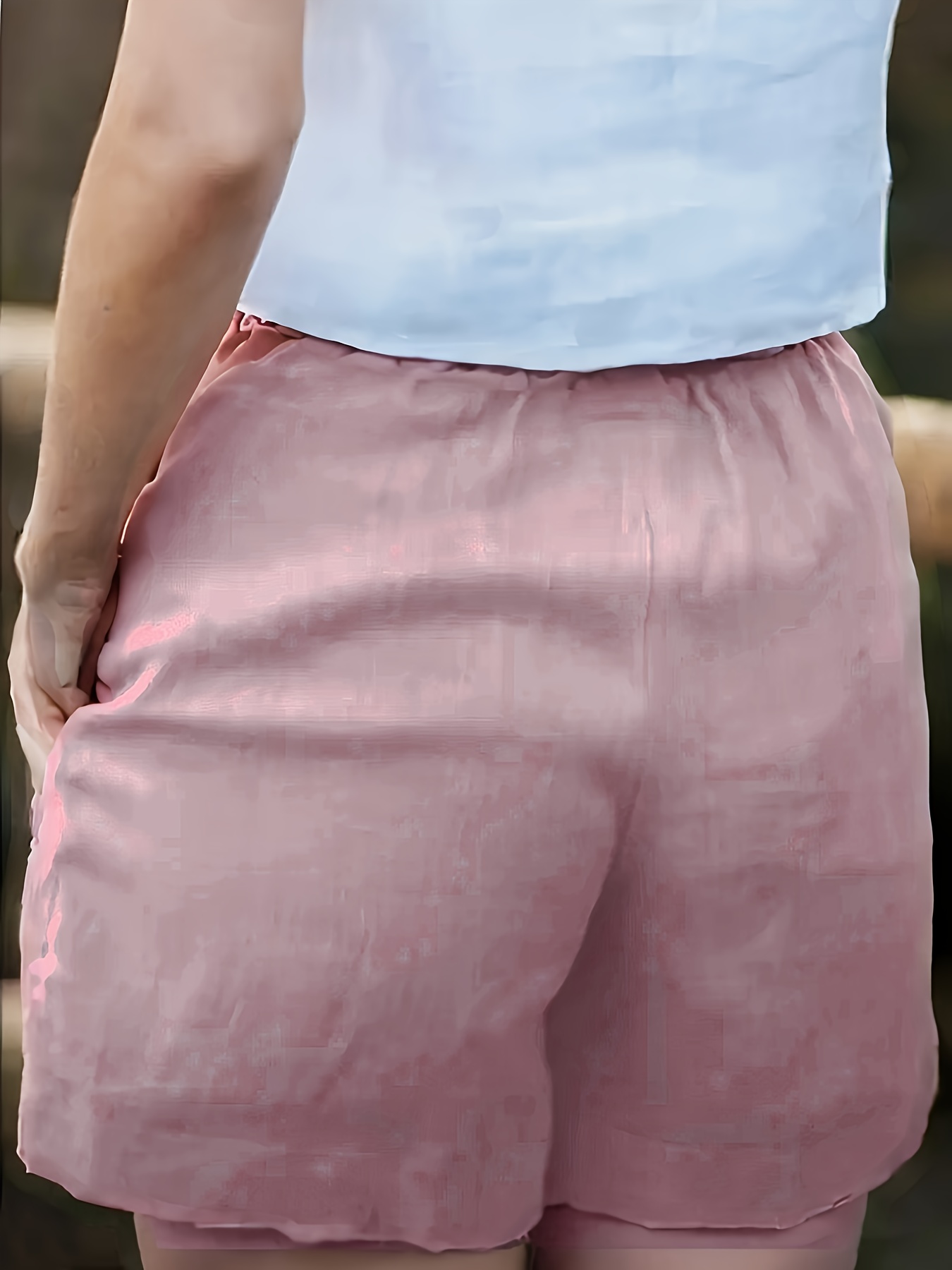 Women's High-Waisted Blend Casual Shorts, Solid Color, Non-Stretch Fabric, Spring Summer Autumn, Wide Waistband and Slant Pocket, Linen Texture