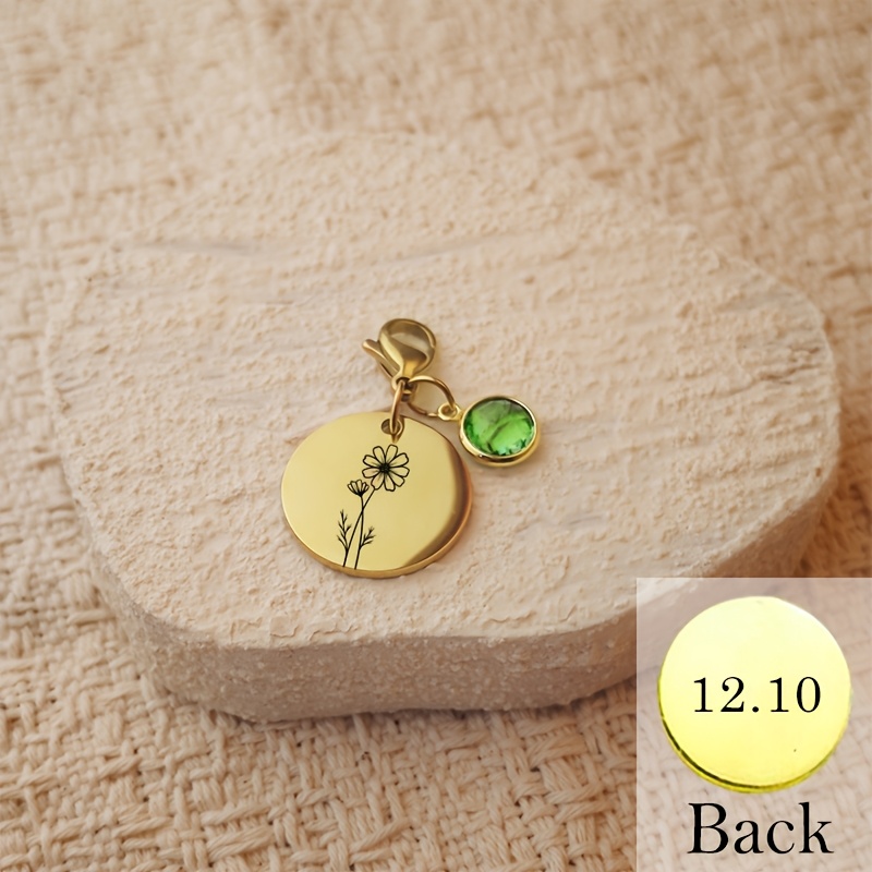 Personalized 304 Stainless Steel Birthstone & Flower Charm Pendant Necklace