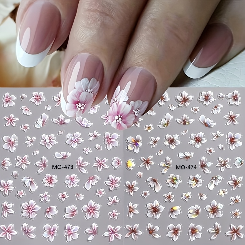 Image of 2 Sets Of Spring And Summer Floral Nail Stickers - Featuring A Pink And Brown Gradient Hibiscus For Valentine's Day, Art Stickers Are Perfect For Women's Everyday Use, Weddings