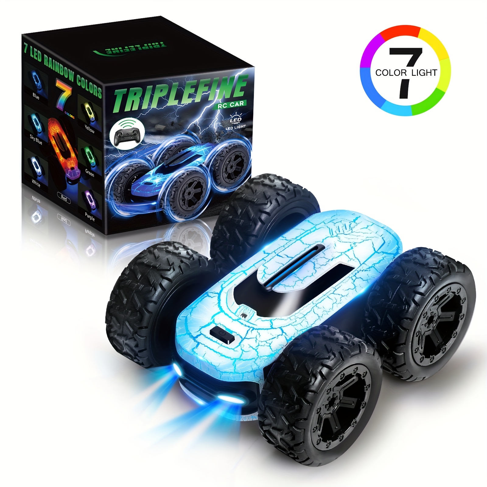 

Remote Control Car For Kids 8-12, 360°rotating With 2 Batteries, Double-sided Rc Car Stunt Car Toy, 2.4ghz Remote Control With Led Lights And Headlights