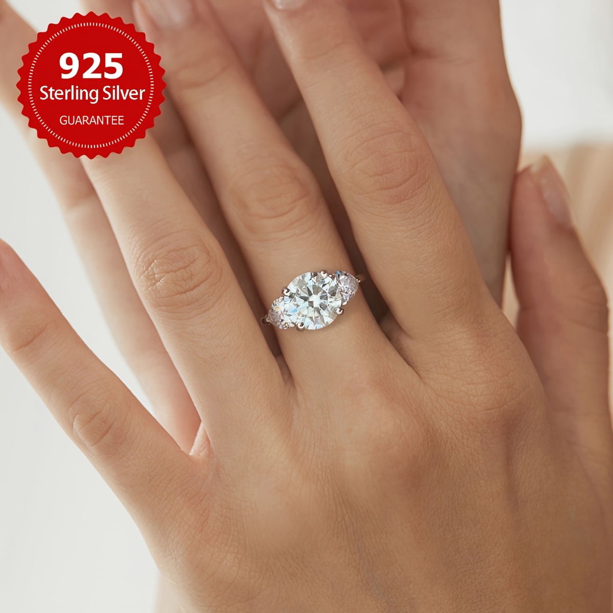 3ct Moissanite Solitaire Engagement Ring, Silver