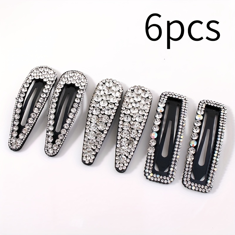 Image of Set Of 6 Elegant Rhinestone Hair Clips, Side Clips For Bangs, Hair Clips, Easy Teardrop-shaped Hairpins For Women