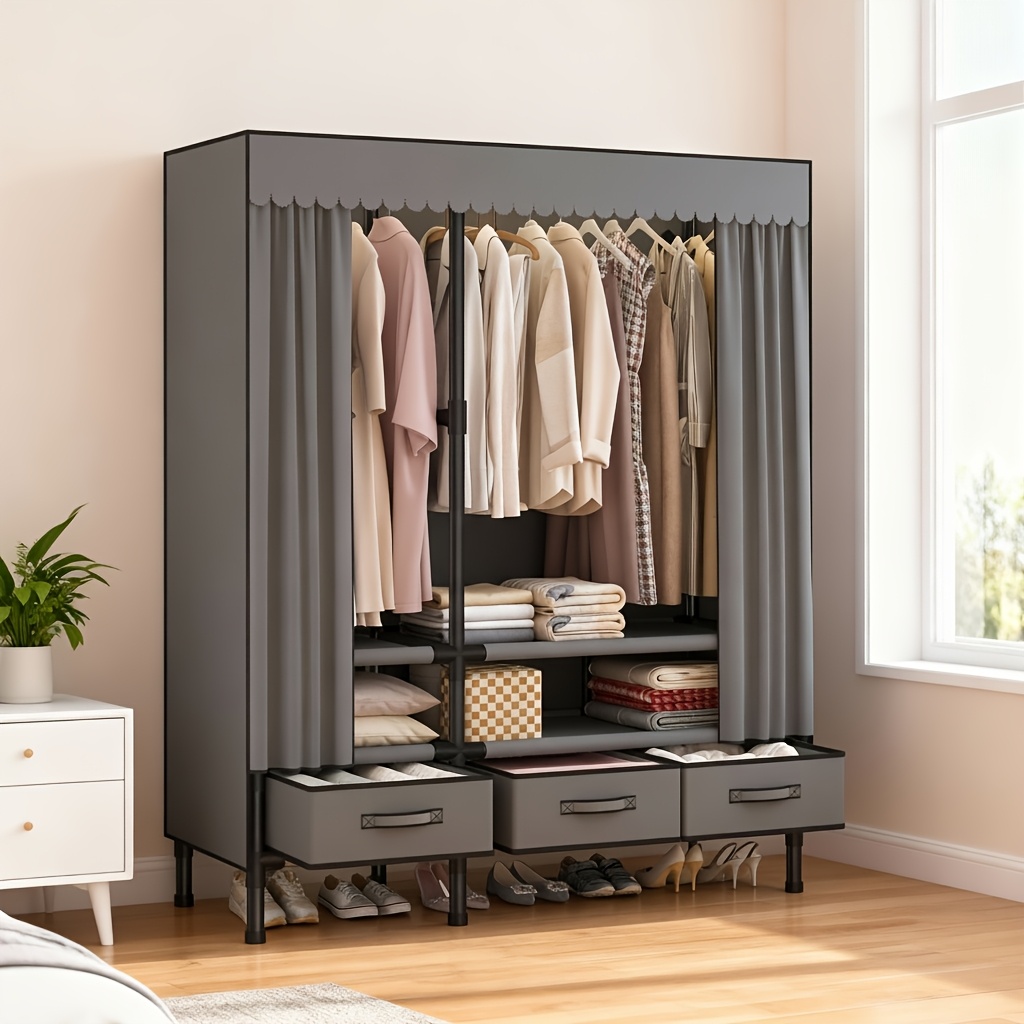Drawer Storage & Easy-assembly Foldable Fabric Wardrobe, Pipe Diameter 19mm, Portable Closets