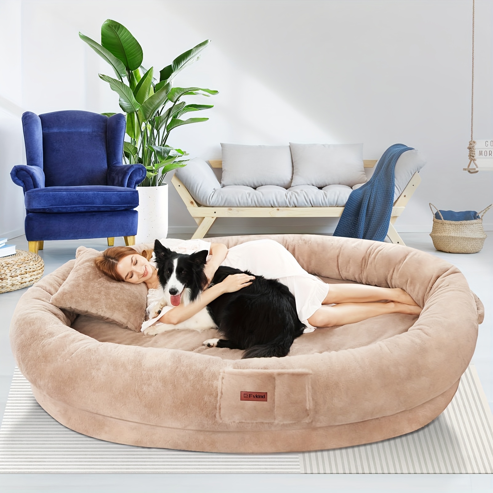 large orthopedic dog bed washable   fur pet bed for humans dogs all breeds sizes shared   bed for couples   indoor outdoor couch replacement easy clean shared napping bed indoor outdoor pet bed cozy lounging spot durable pet bed Product details 5