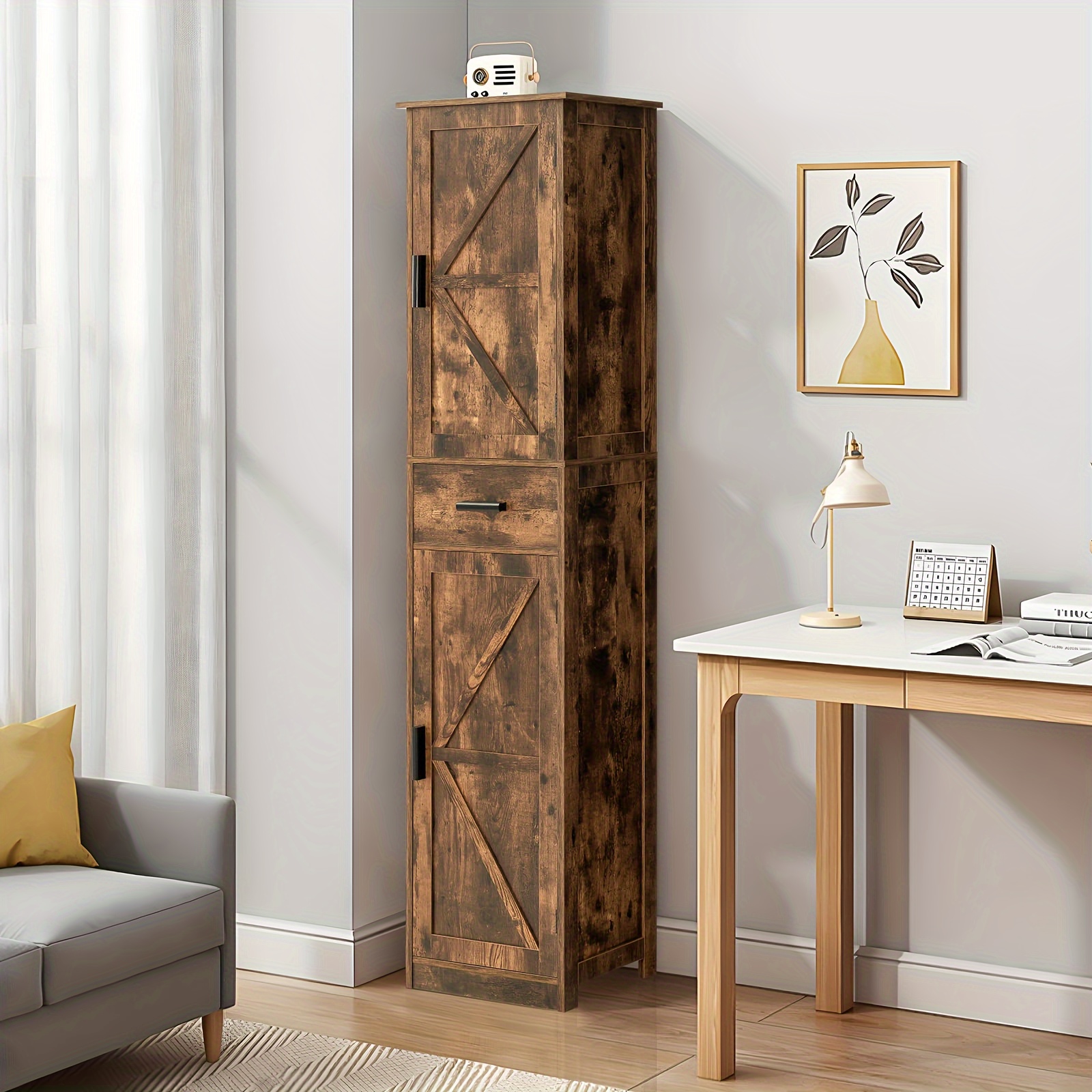 TEMU Athwel Tall Bathroom Cabinet With 6 Shelves, Narrow Cabinet With 2 Doors & 1 Drawer, Freestanding Storage Cabinet, For Bathroom, Living Room,