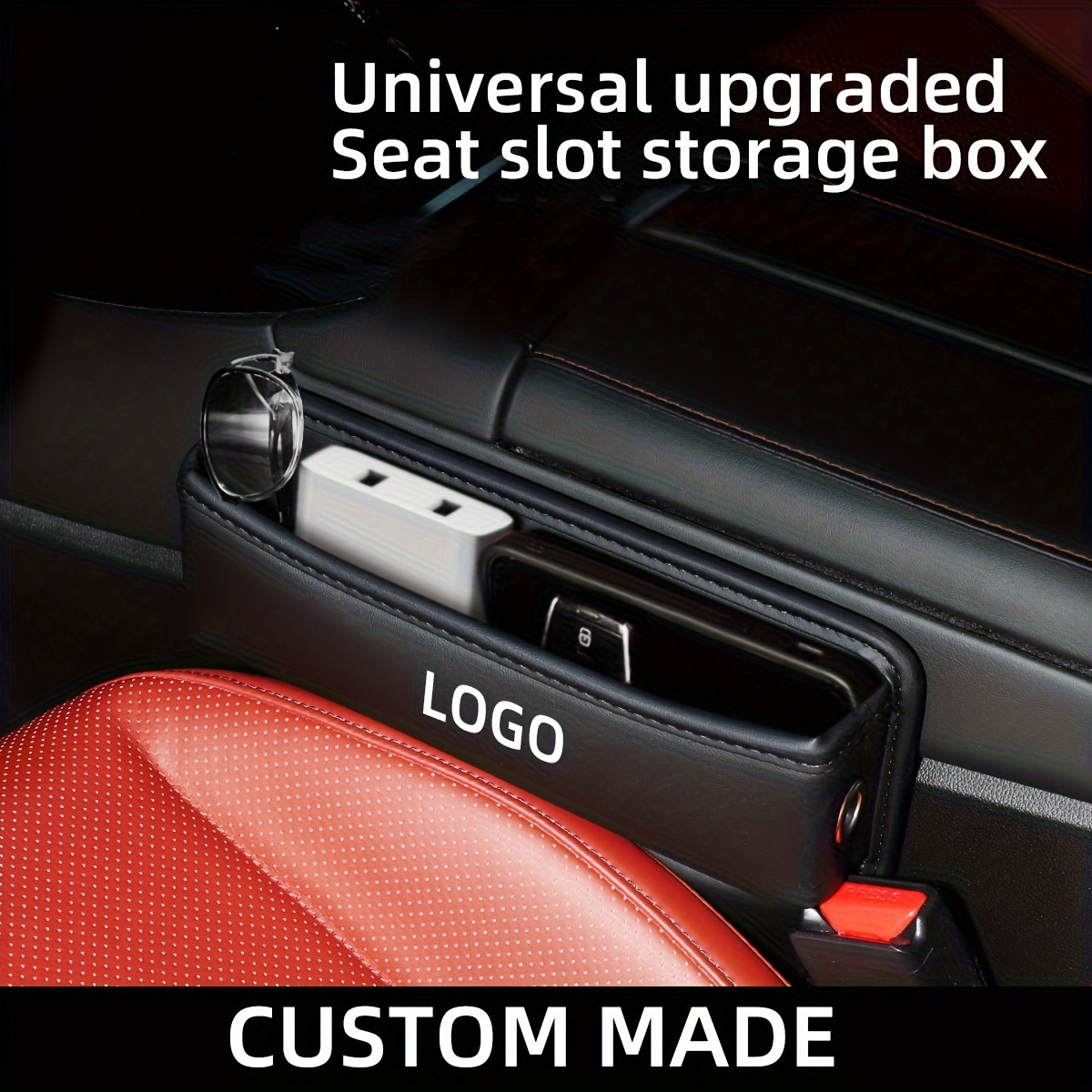 Neue PU-Leder-Autositz-Lücken-Organizer,  Auto-Konsolen-Seiten-Aufbewahrungsbox mit Getränkehalter,  Sitzspalt-Aufbewahrungsbox für Handys
