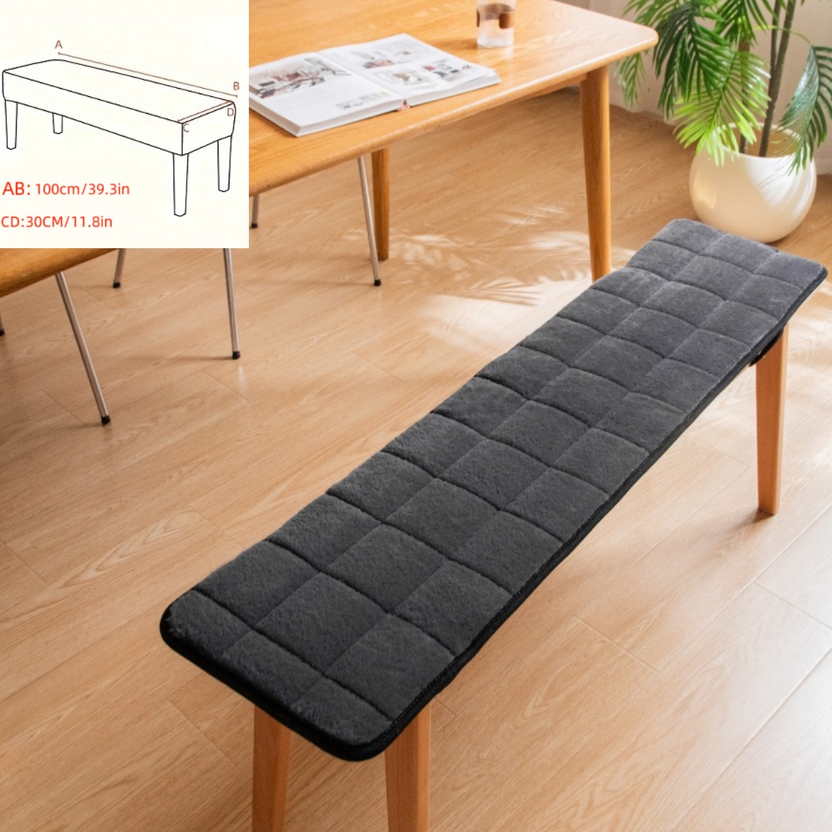 TEMU 1pc Fleece-lined Bench Chair Cushion, Multifunctional Chair Pad For Furniture, Bedroom, Living Room, Cafe, Bench, Home Decor, Chair Pad, (bench