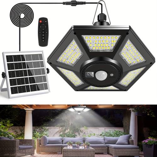 solar solar pendant light indoor outdoor 180 led 1000lm solar indoor lights motion sensor with remote control for shed barn gazebo garage home