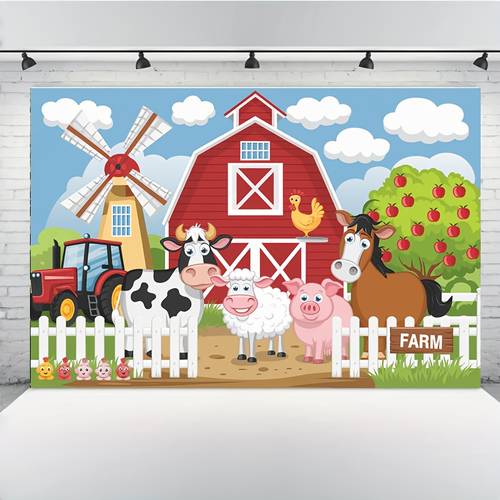 1pc farmhouse chic polyester photography backdrop cartoon barnyard scene with windmill and washable safe birthday parties photo booths 90 5x70 8in durable decor farmhouse house decor