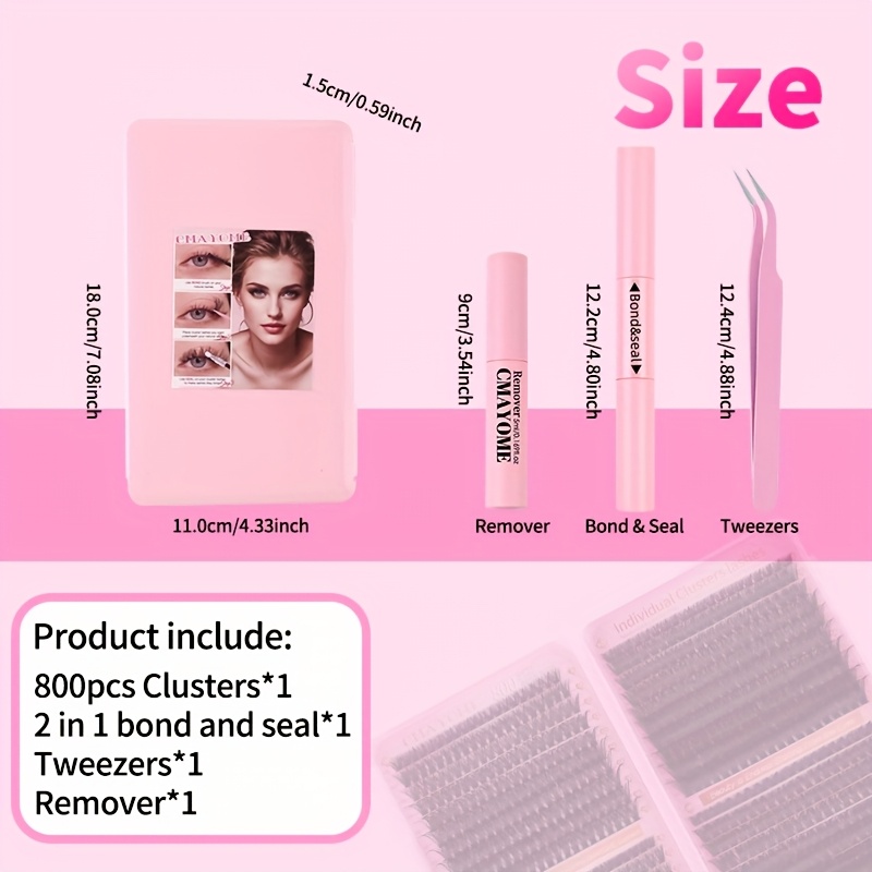 800 621 180 2pcs clustered self false eyelashes diy kit wild makeup style mixed length 8 18mm d with false eyelash tweezers brush remover and grafting tool suitable for beginners perfect mothers day valentines day gift details 3