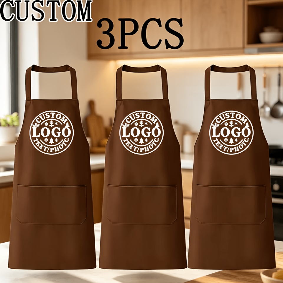 TEMU 3pcs Custom Apron, 8 Colors , Suitable For Wholesale. Custom Name, Printing, Unisex, Adjustable Shoulder Straps For A . Easy To Clean And ,