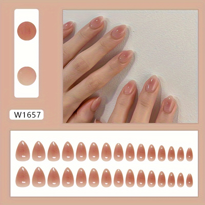 E-shop Handelsware Einfache Einfarbig Ombre Aufdrück-Nägel Tragbare Nägel Abnehmbare Nagelkunst Stücke Nagelsticker Mandelform