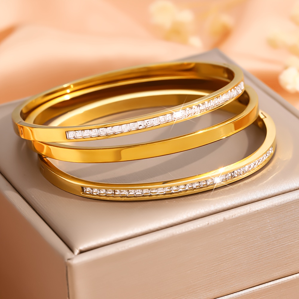 TEMU 3pcs Elegant And Stylish High-quality Stainless Steel Bracelet Set For Women, Stainless Steel Jewelry Bracelets, Accessories For Daily Wear,