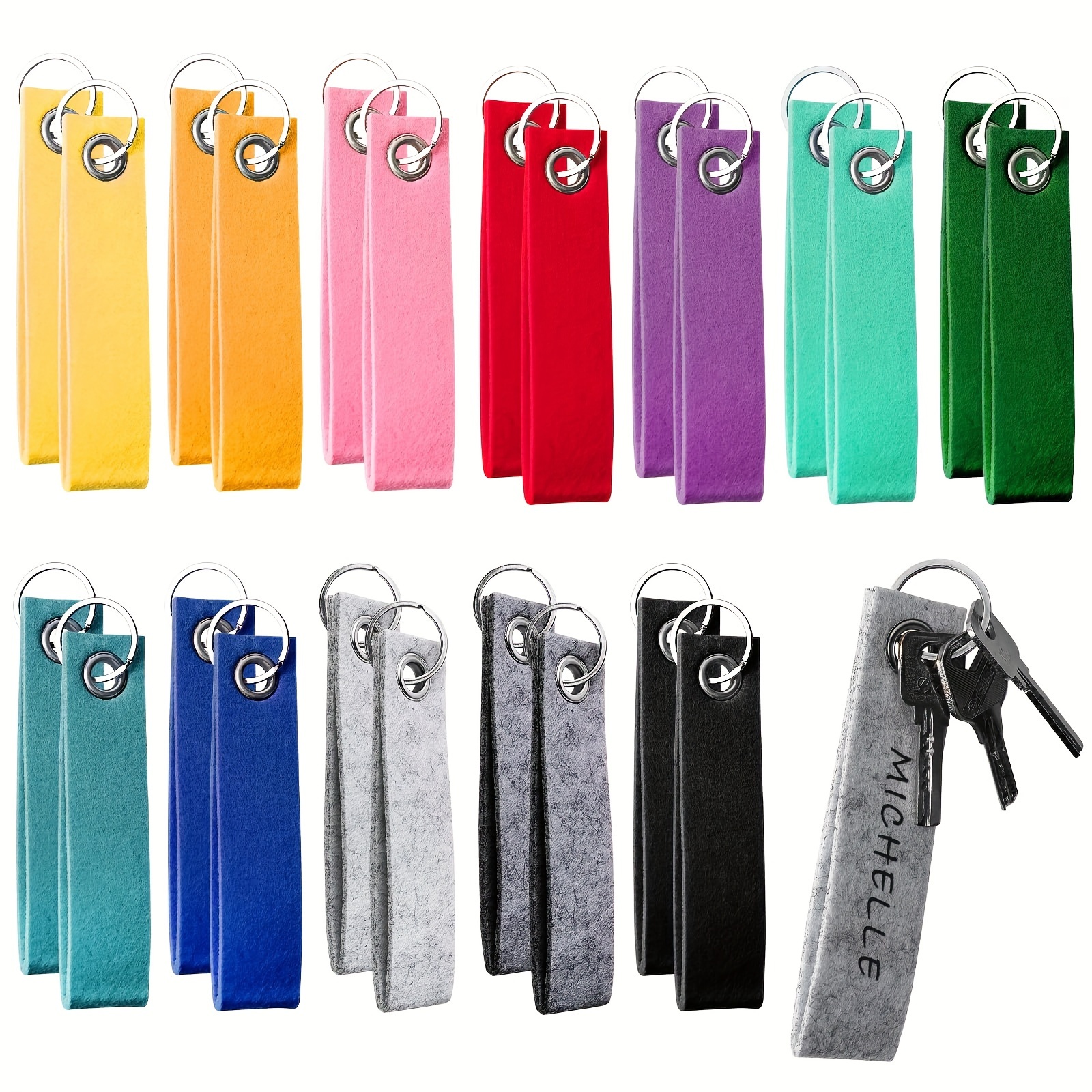 

24pcs Diy Felt Keychains With Stainless Steel Rings - Colorful, Writeable Blanks For Crafts & Decorations