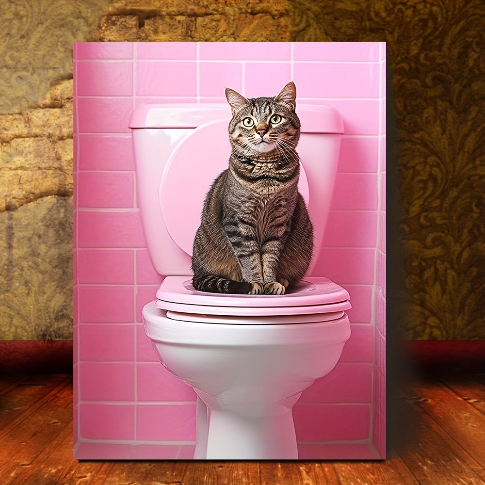 

Decor 1pc On Toilet , Art, Bathroom Decor, Humorous Cat Pooping , Ready-to- For , , Bedroom - 11.8x15.7