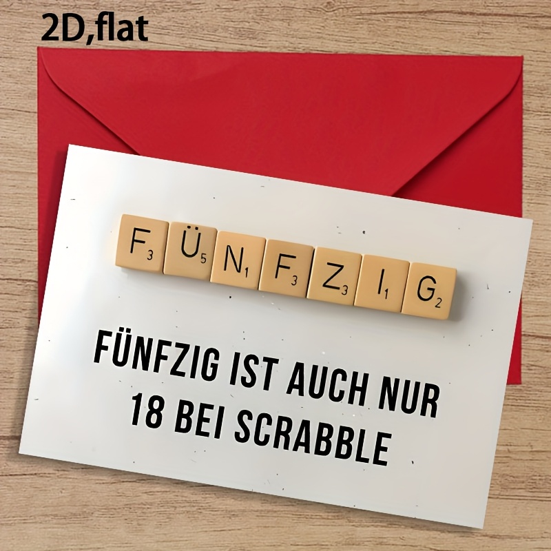 1 stück vintage 50. geburtstag karte - lustiges 2d flach-wortpuzzle im deutschen stil |   humor & schlichtes design | umweltfreundliche papierkarte für männer/frauen, 2d flach