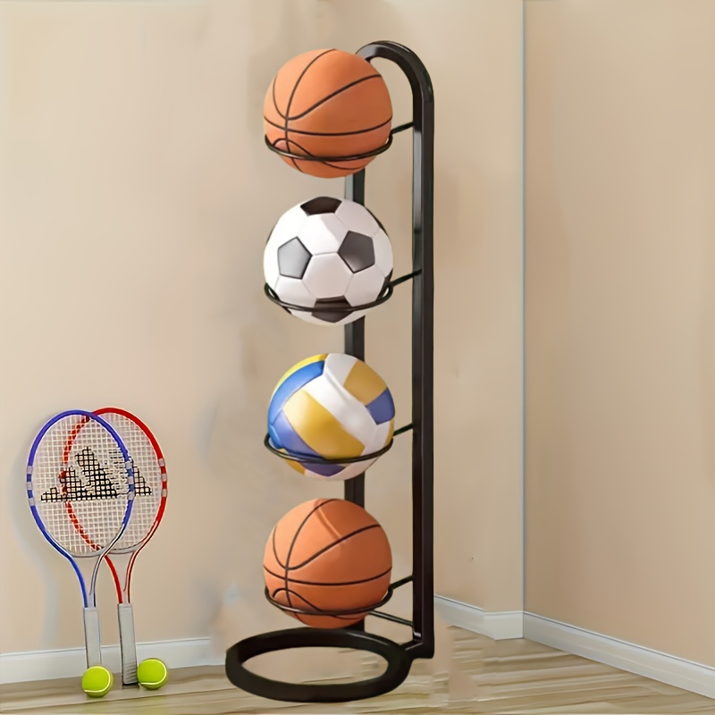 TEMU Black Metal Sports Ball Organizer - Durable Multi-functional Storage Rack For Basketballs, Footballs, Volleyballs, Etc. - Home Gym/fitness Room