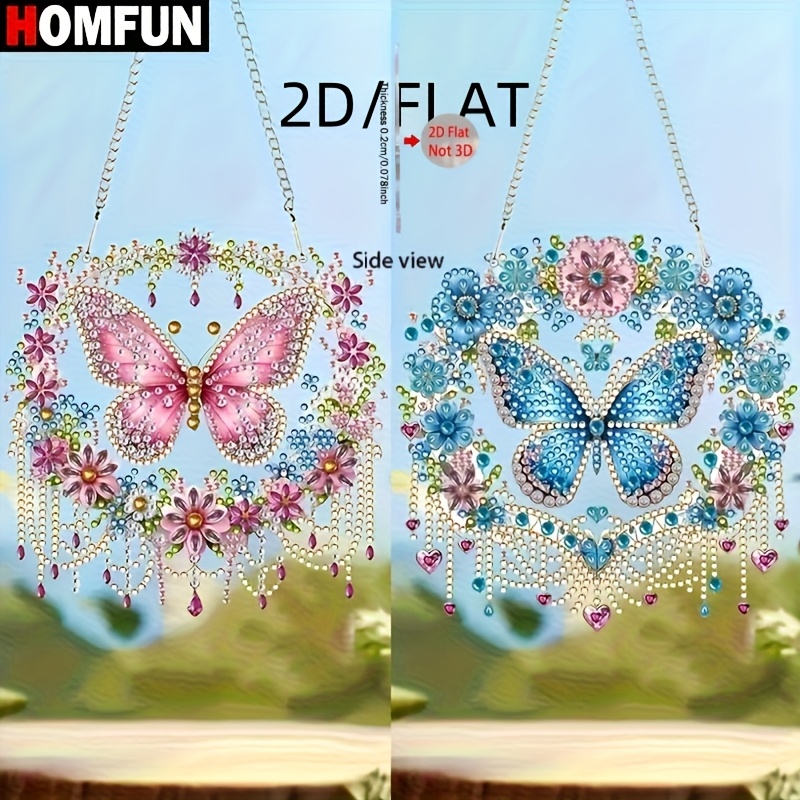 2pcs 2d/flat Spring/summer For Home Theme Colorful Blue And Pink 2 Piece Set, Flower Enthusiasts Beginners Handmade 5d Pendant Set - Irregular Crystal Inlay, Acrylic Handicrafts