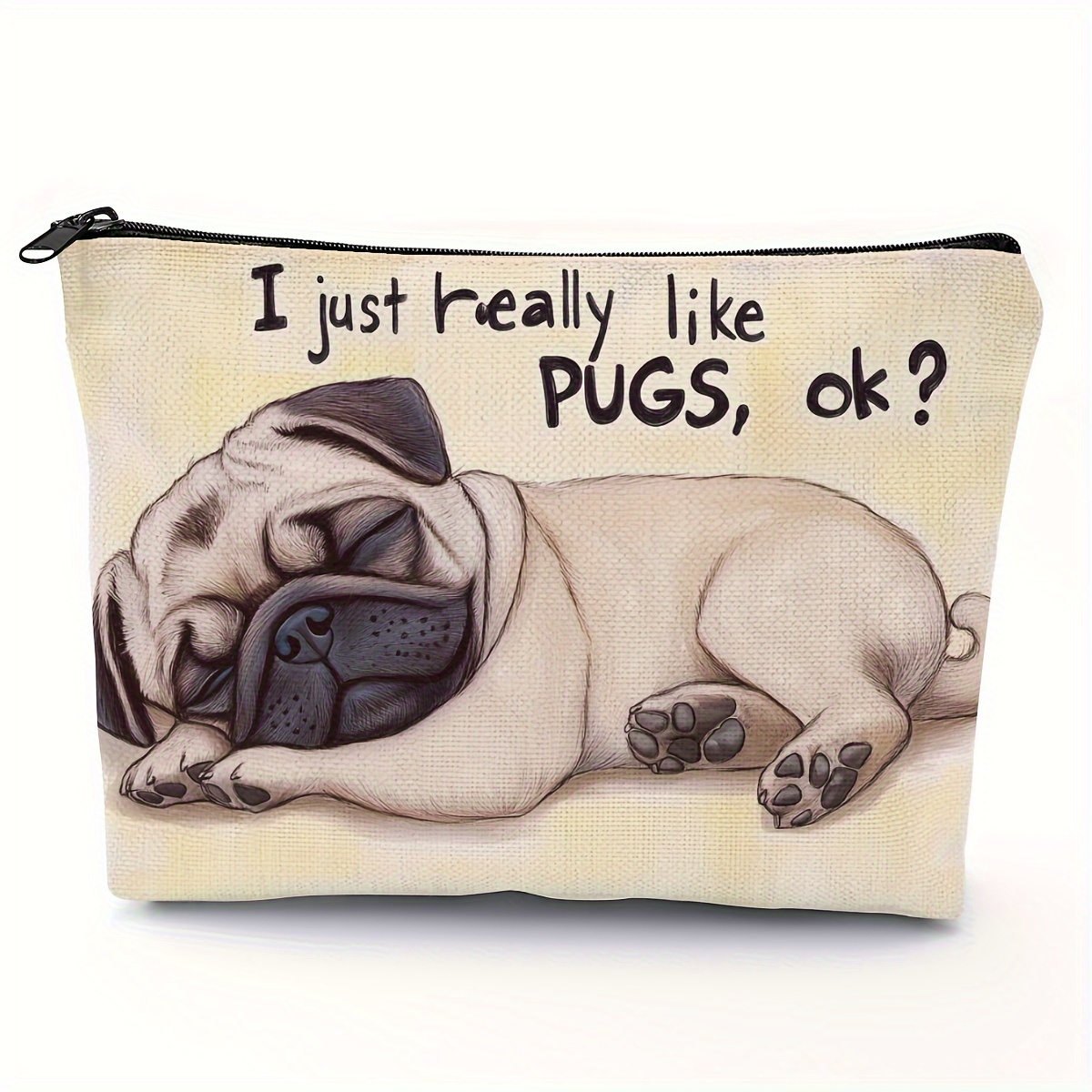 

Polyester Cosmetic Bag With Zipper, Casual Pug Print Make-up Pouch, Hand Washable Travel Toiletry Organizer, 1pc