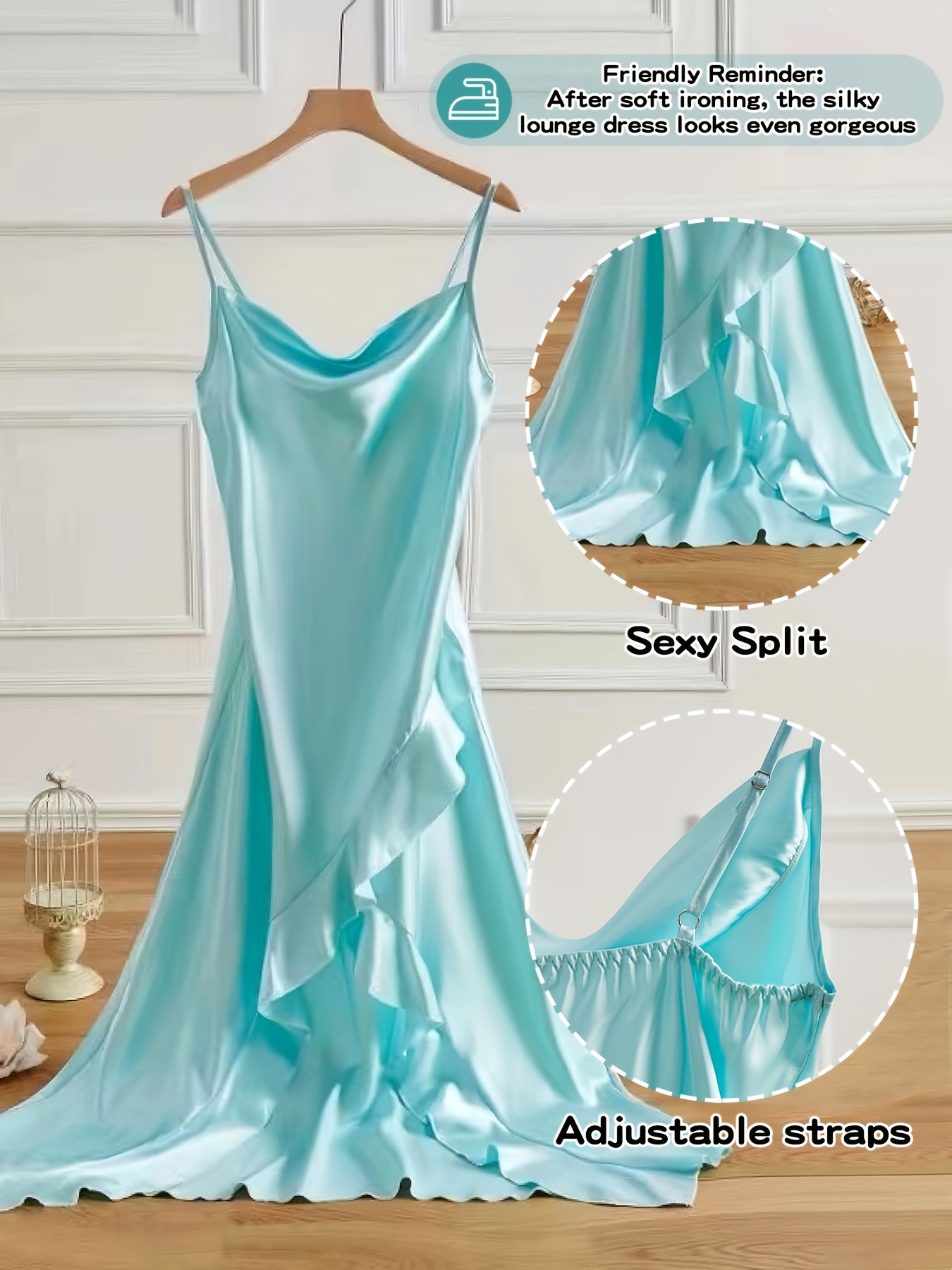 elegant solid color comfy sleepwear dress v neck backless with side split comfortable nightgown for women loungewear summer clothes     and most occasions wife girlfriend wedding anniversary birthday valentines gift