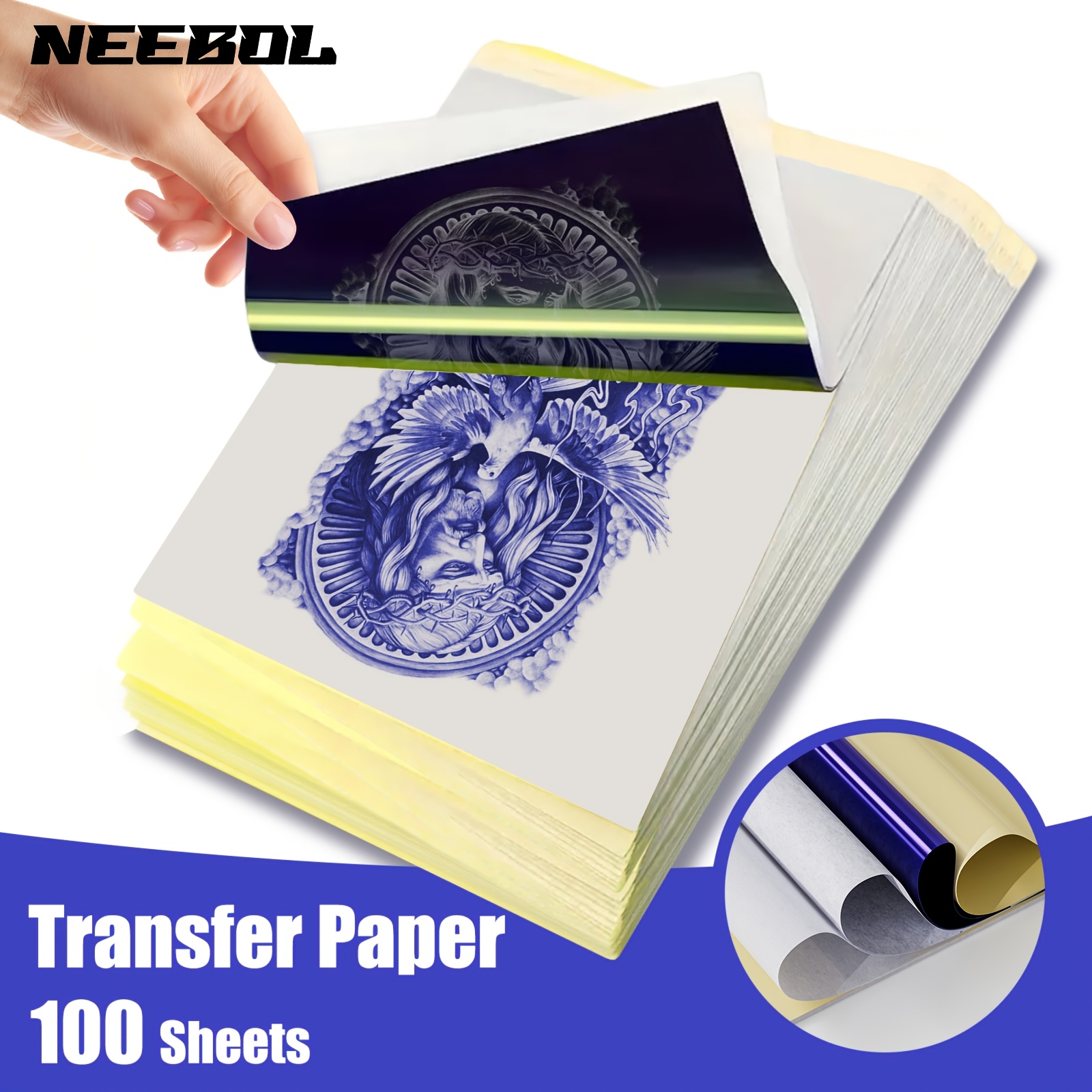 TEMU 20/100 Feuilles de Papier de Transfert de Tatouage Neebol, Papier Thermique de Copie au , Papier de Transfert de Pochoir de Tatouage pour