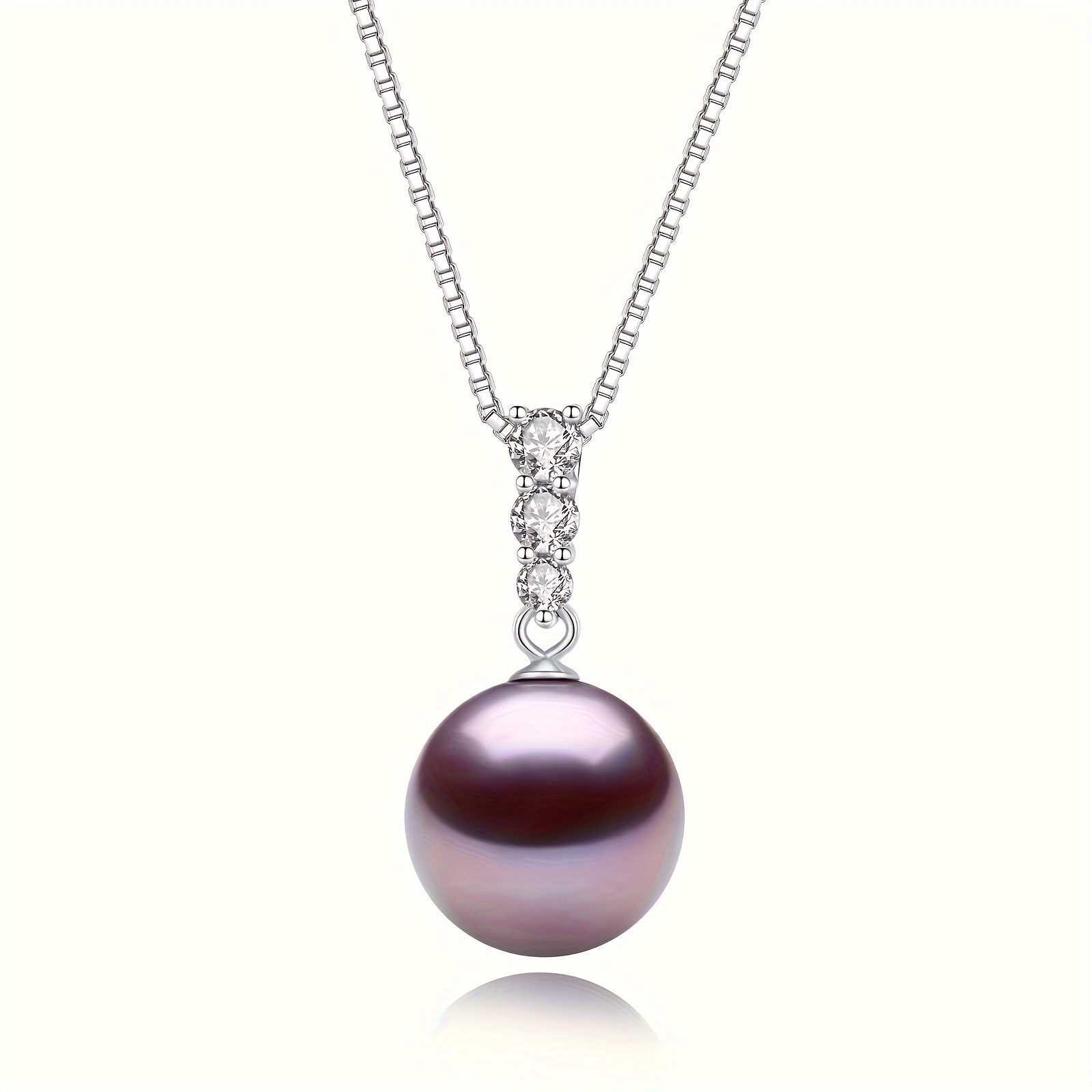 Image of 12-13mm S925 Silvery Round Natural Cultured Black Saltwater/freshwater Edison Fashion Pendant Necklace, Holiday +2in